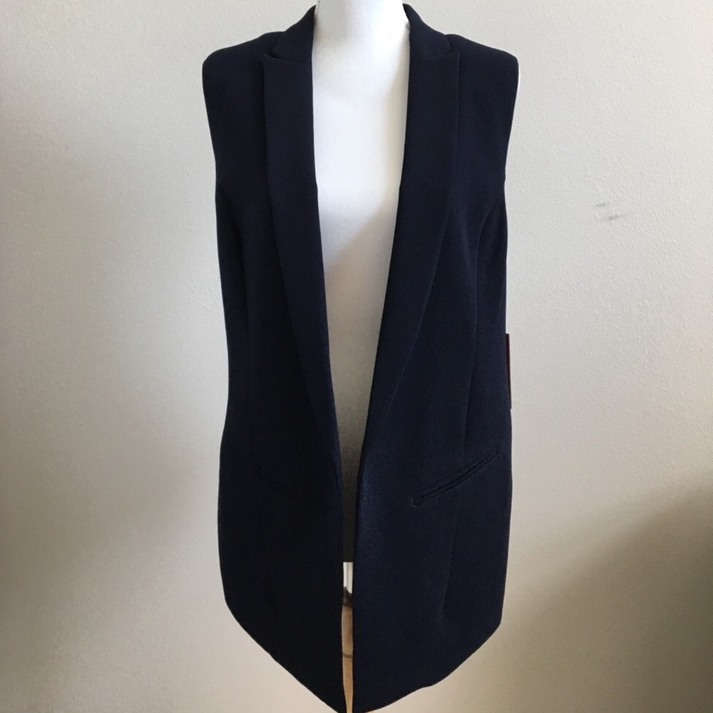 Vince Camuto Long Open Navy Vest